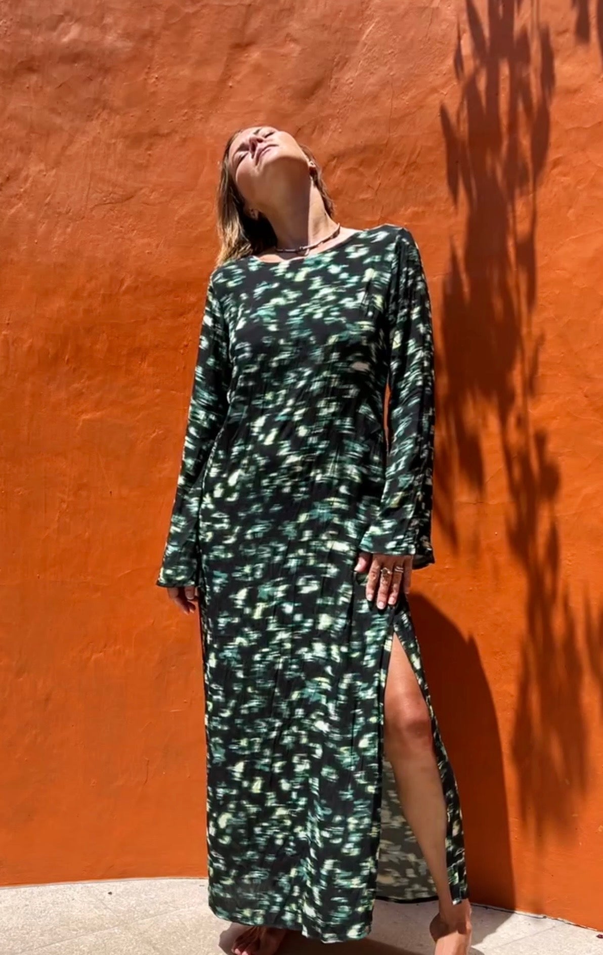 Abstract Print Natural Cotton Crepe Maxi Dress