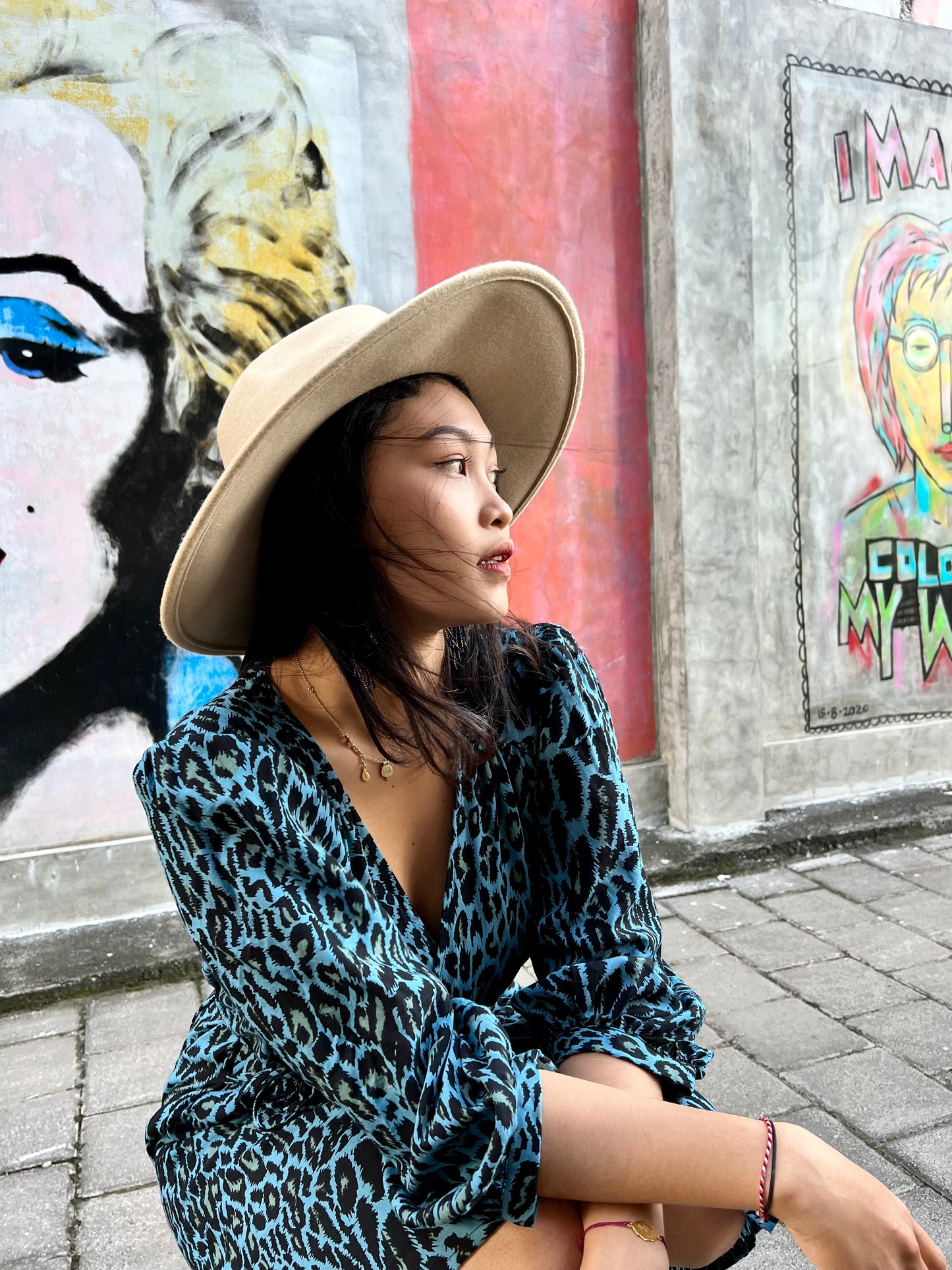 Mini wrap dress HANNAH * Hand-painted fabric * Puffy sleeves