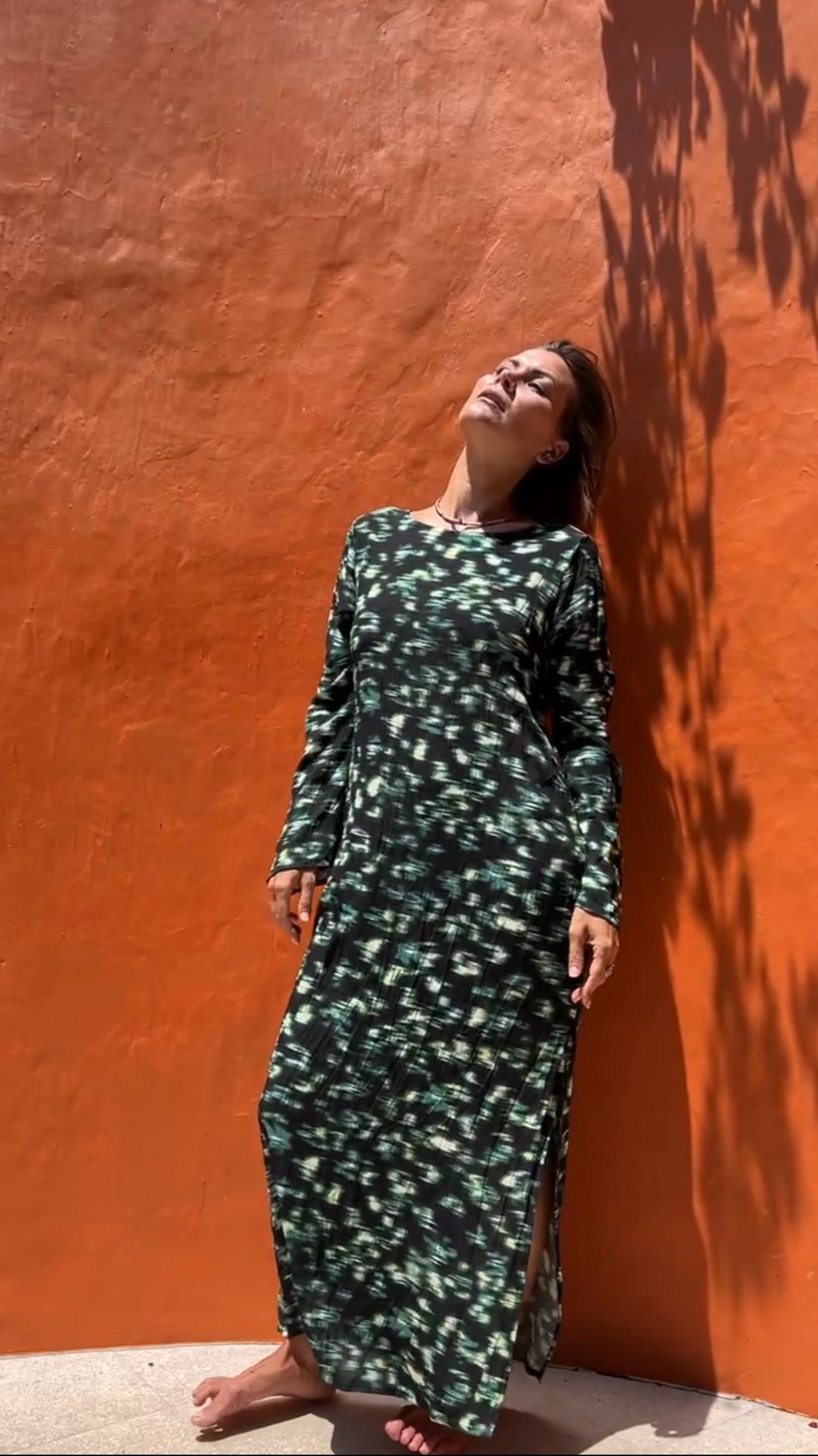 Abstract Print Natural Cotton Crepe Maxi Dress
