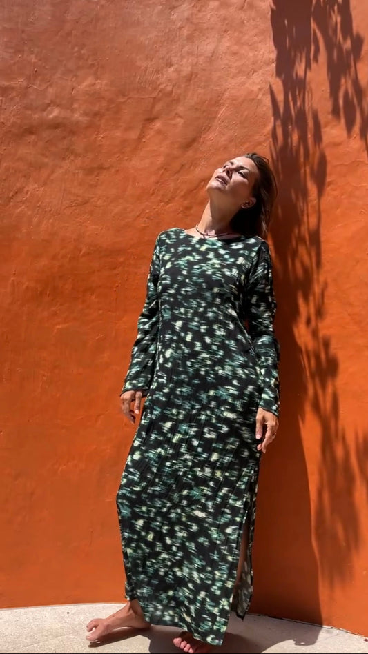 Abstract Print Natural Cotton Crepe Maxi Dress