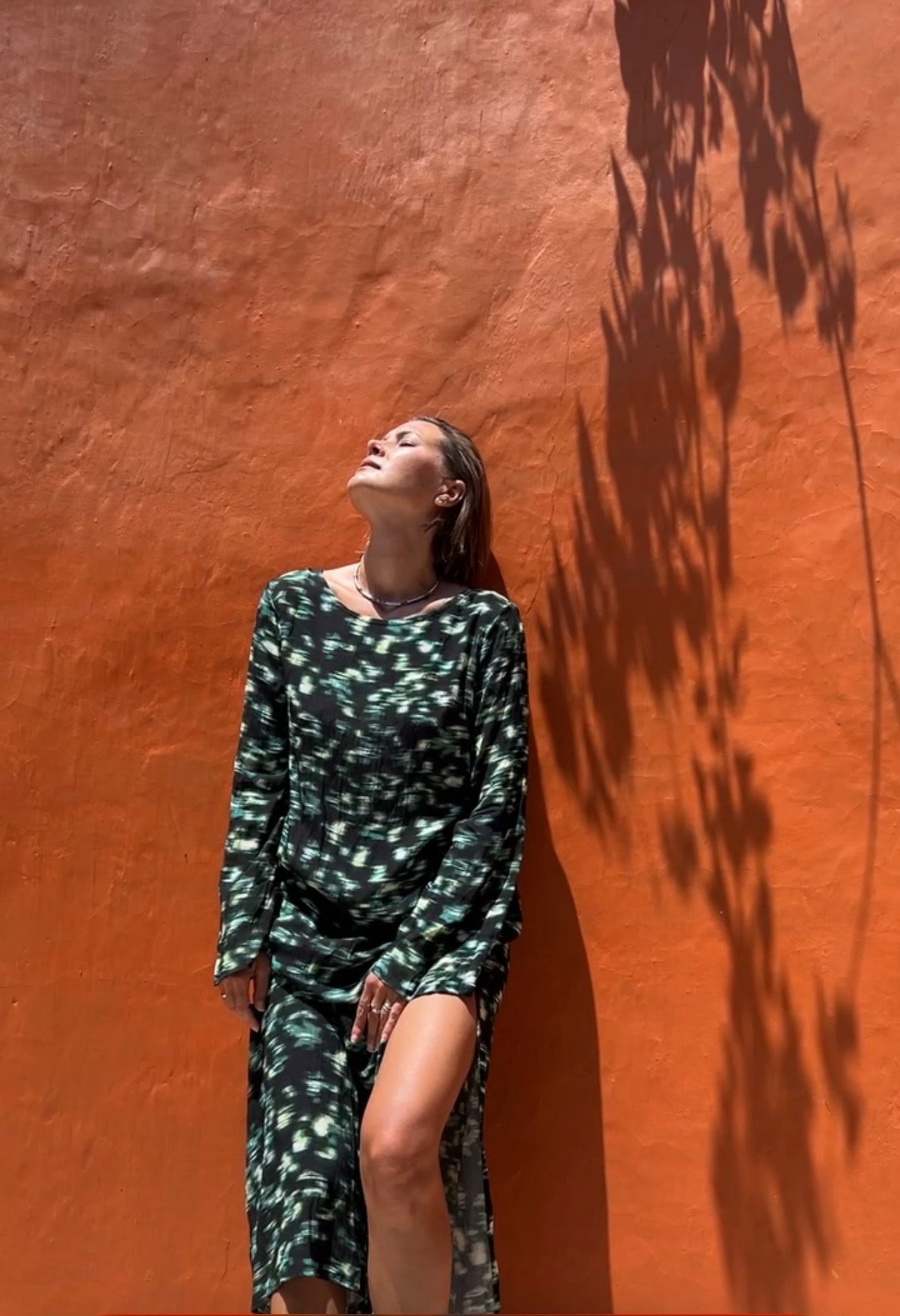 Abstract Print Natural Cotton Crepe Maxi Dress