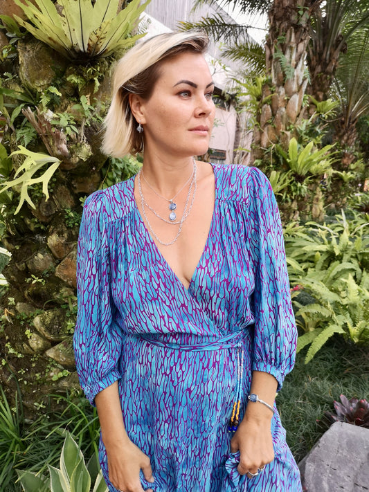 Maxi wrap dress VICTORIA \ Hand-painted fabric\puffy sleeves