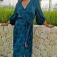 Midi wrap dress PAOLA \ Hand-painted fabric\ Puffy sleeves