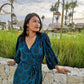 Midi wrap dress PAOLA \ Hand-painted fabric\ Puffy sleeves