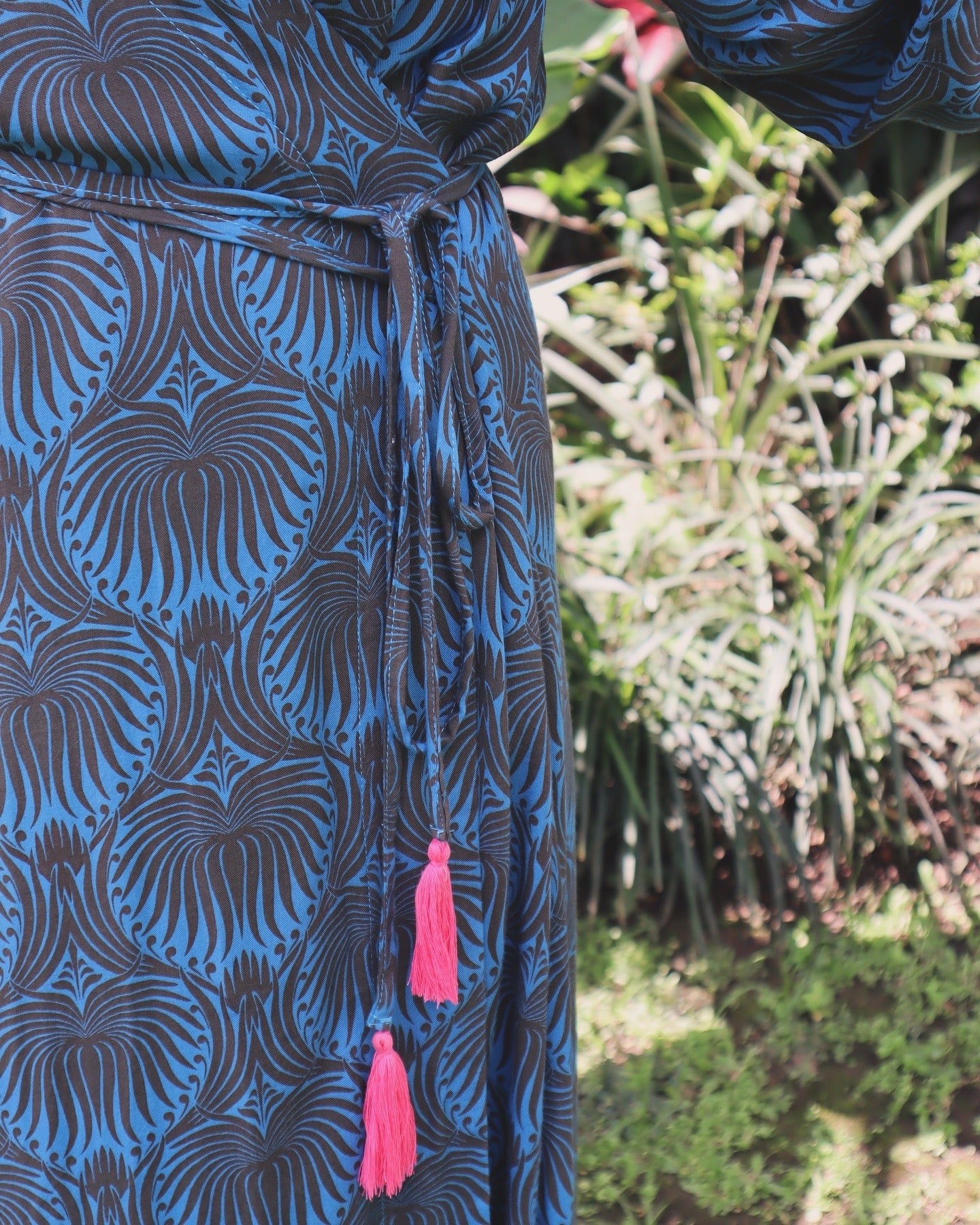 Midi wrap dress PAOLA \ Hand-painted fabric\ Puffy sleeves