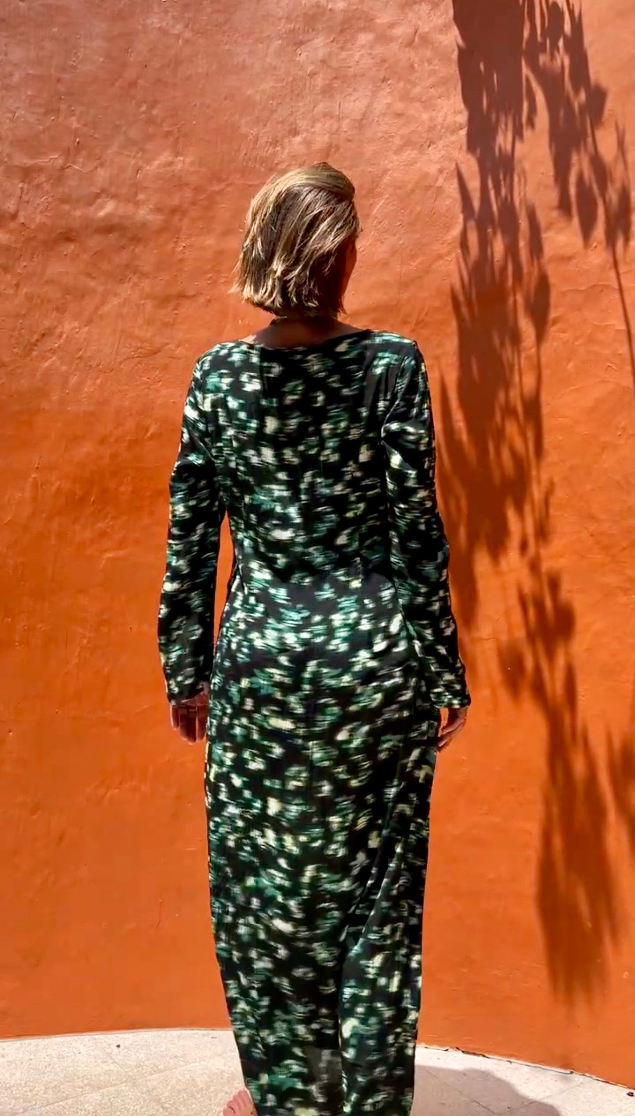 Abstract Print Natural Cotton Crepe Maxi Dress