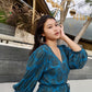 Midi wrap dress PAOLA \ Hand-painted fabric\ Puffy sleeves
