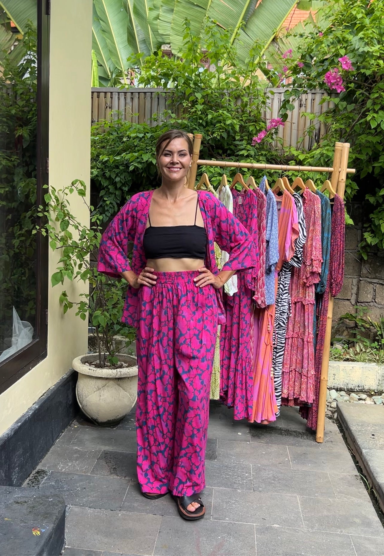 Short Kimono and pants set of 2 pieces made of natural fabric