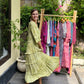 Tiered with ruffles boho dress BIANCA made of hand-painted natural fabric. Loose and light dress, for pregnant. casual\bohohemian\gypsy style.