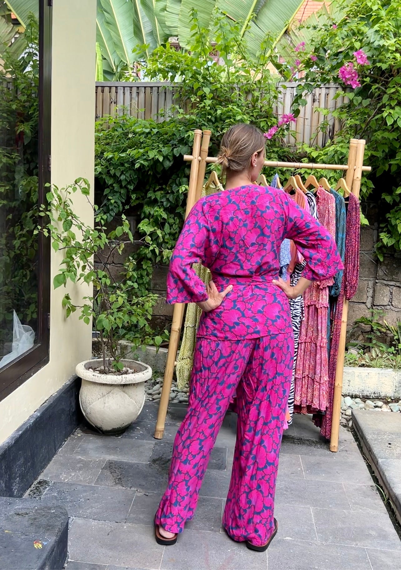 Short Kimono and pants set of 2 pieces made of natural fabric