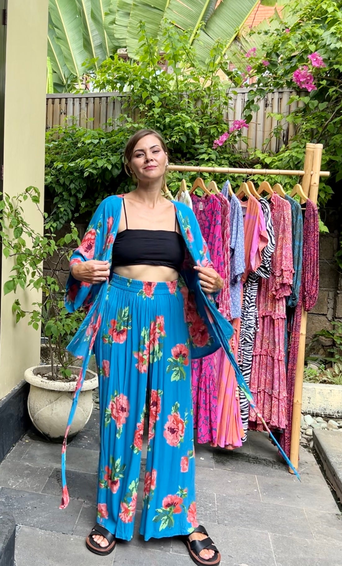 Short Kimono and pants set of 2 pieces made of natural fabric