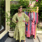 Tiered with ruffles boho dress BIANCA made of hand-painted natural fabric. Loose and light dress, for pregnant. casual\bohohemian\gypsy style.