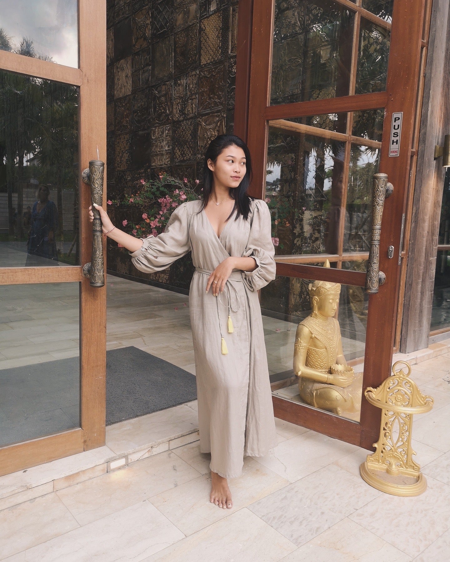Midi wrap linen dress PAOLA * Puffy sleeves