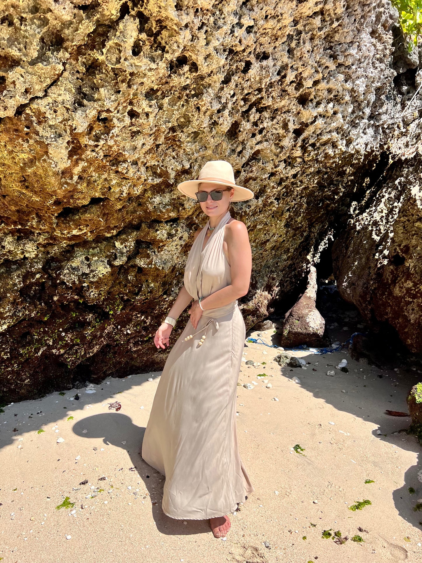 Off-the-shoulder maxi dress with a halter neck GRACE