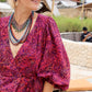 Maxi wrap dress\ Hand-painted fabric\puffy sleeves