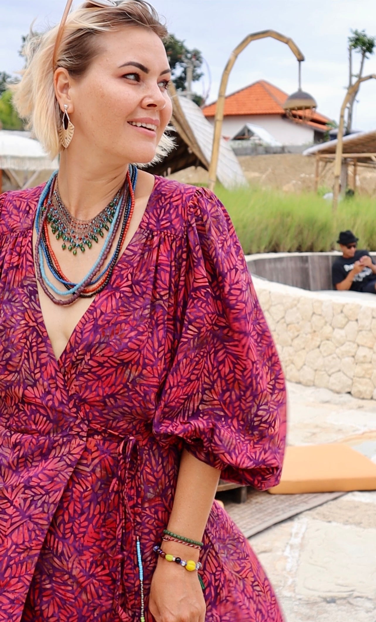 Maxi wrap dress\ Hand-painted fabric\puffy sleeves