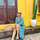 Midi wrap dress PAOLA \ Hand-painted fabric\ Puffy sleeves