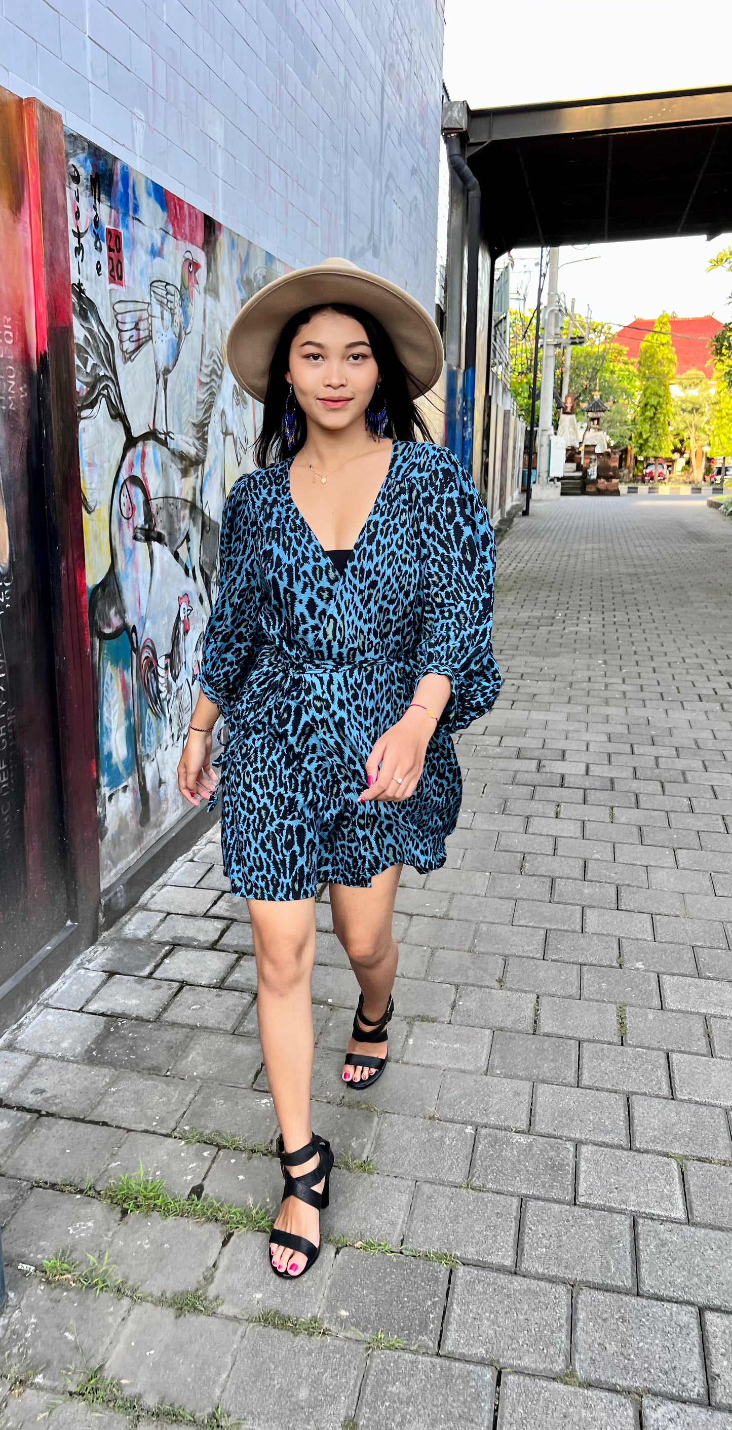 Mini wrap dress HANNAH * Hand-painted fabric * Puffy sleeves