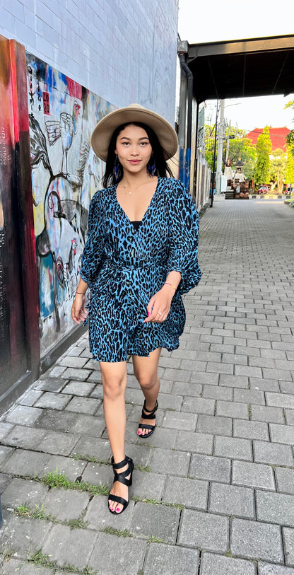 Mini wrap dress HANNAH * Hand-painted fabric * Puffy sleeves