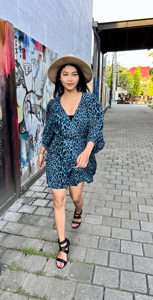 Mini wrap dress HANNAH * Hand-painted fabric * Puffy sleeves