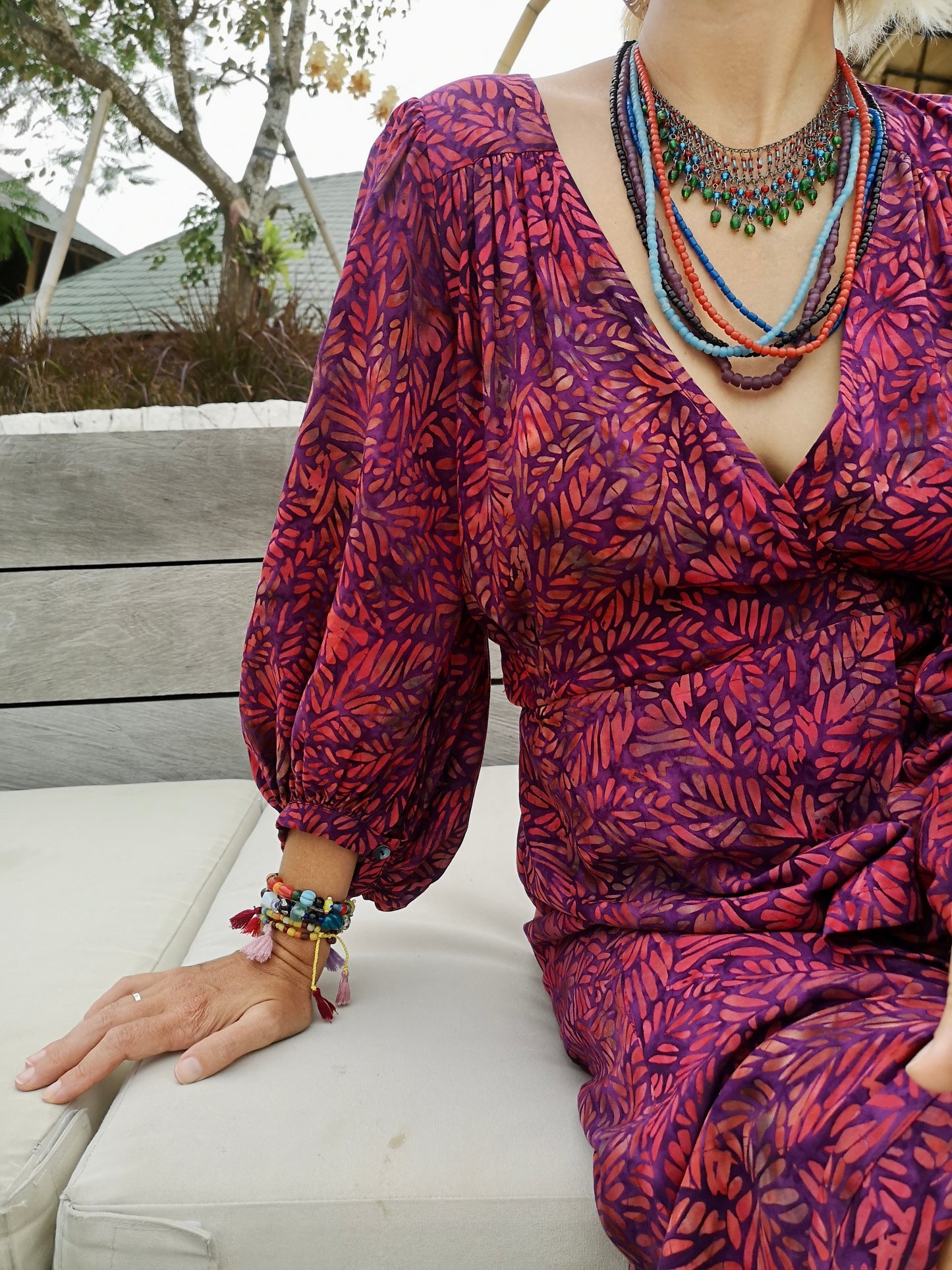 Maxi wrap dress\ Hand-painted fabric\puffy sleeves