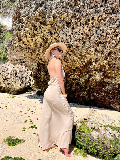 Off-the-shoulder maxi dress with a halter neck GRACE