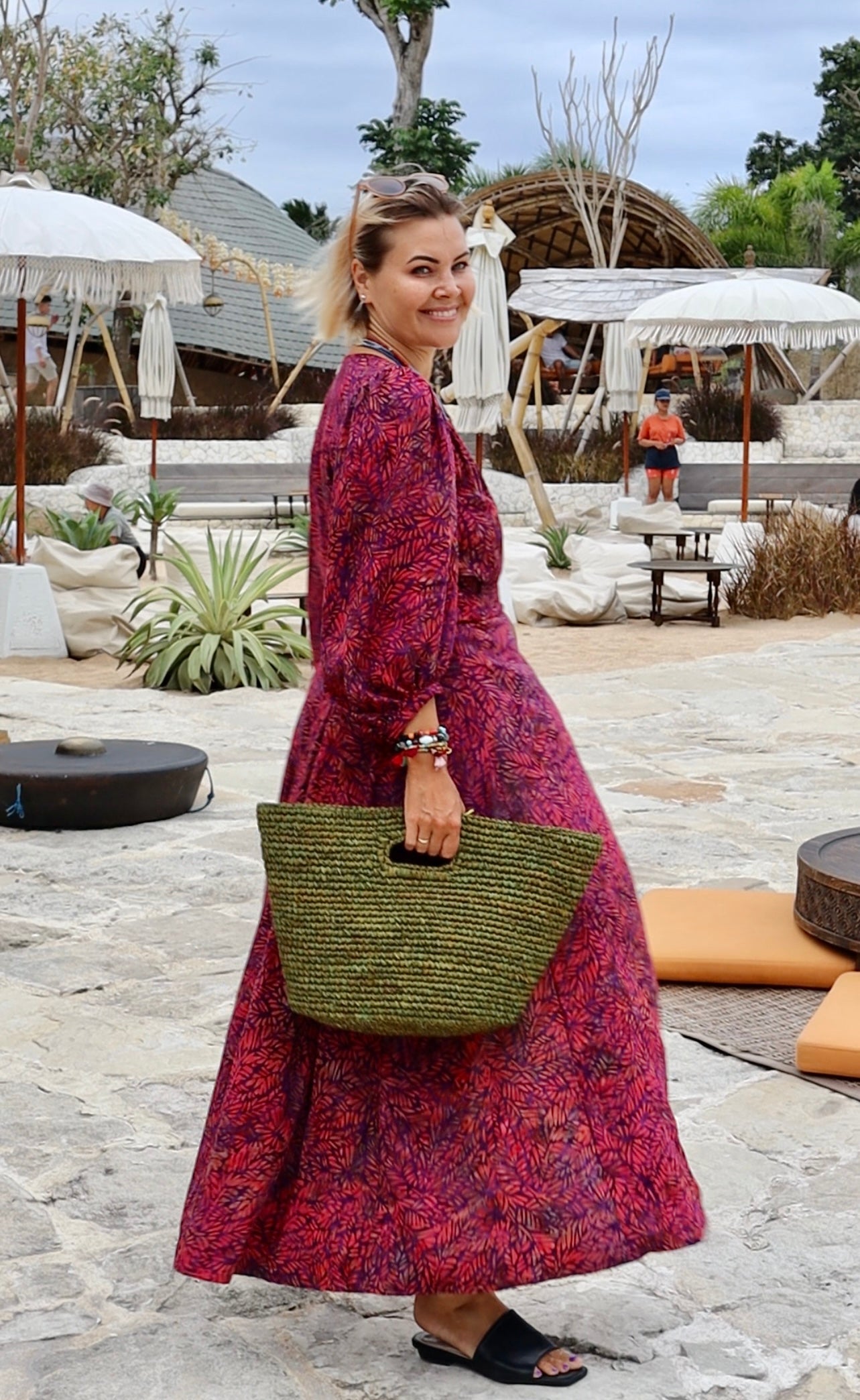 Maxi wrap dress\ Hand-painted fabric\puffy sleeves