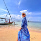 Midi wrap dress PAOLA\ Hand-painted fabric\ Puffy sleeves