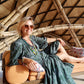 Maxi wrap dress VICTORIA\ Hand-painted fabric\puffy sleeves