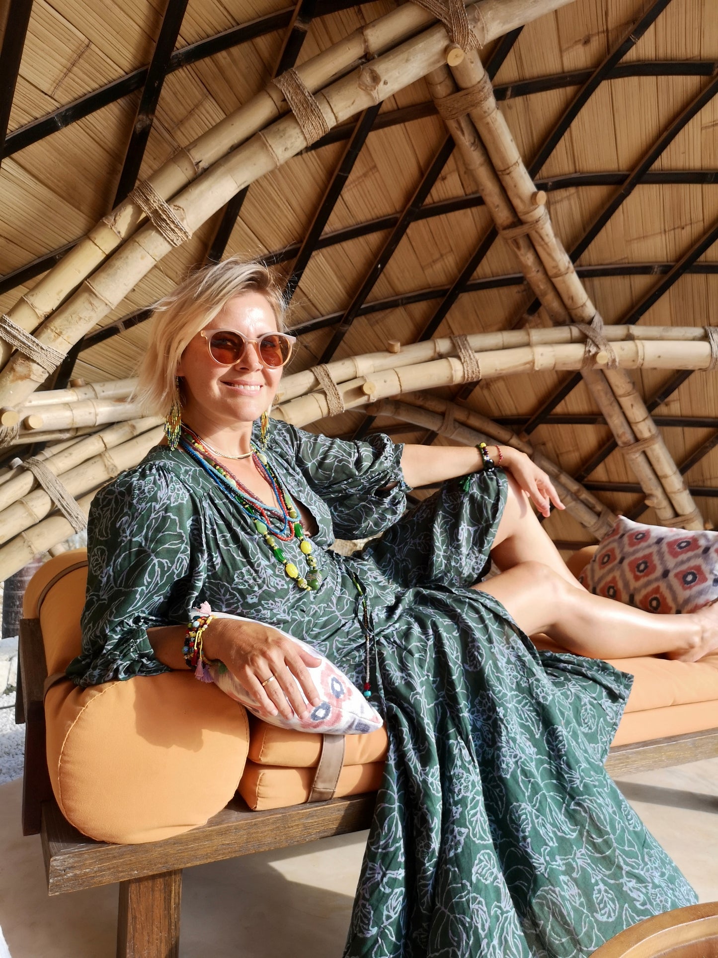 Maxi wrap dress VICTORIA\ Hand-painted fabric\puffy sleeves
