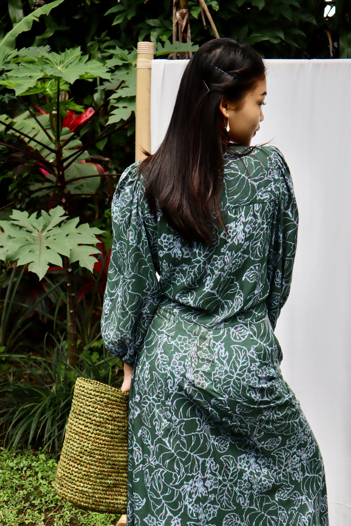 Maxi wrap dress VICTORIA\ Hand-painted fabric\puffy sleeves