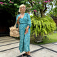 Midi wrap dress PAOLA \ Hand-painted fabric\ Puffy sleeves