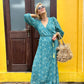 Midi wrap dress PAOLA \ Hand-painted fabric\ Puffy sleeves