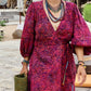 Maxi wrap dress\ Hand-painted fabric\puffy sleeves