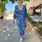 Midi wrap dress PAOLA\ Hand-painted fabric\ Puffy sleeves