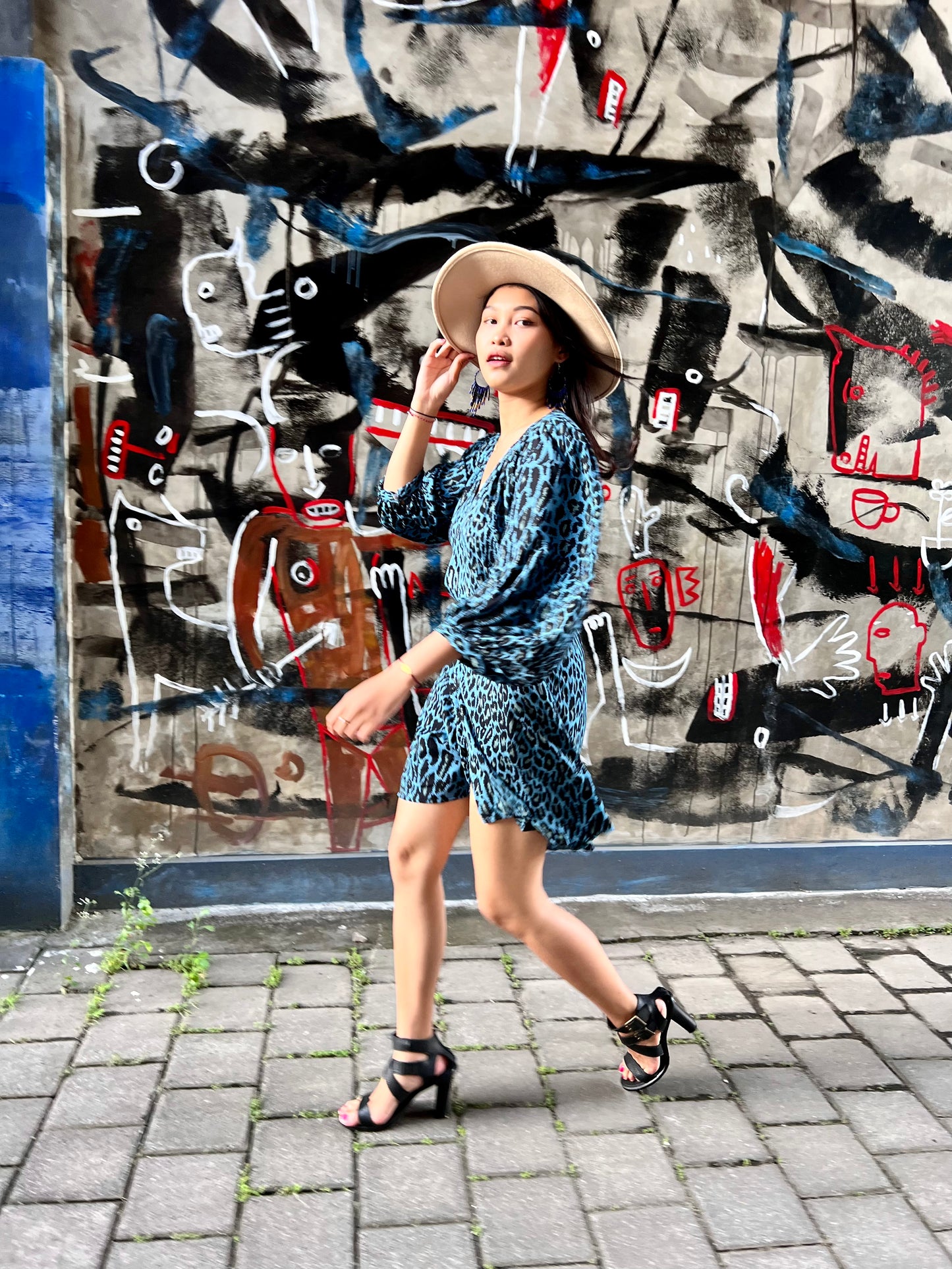 Mini wrap dress HANNAH * Hand-painted fabric * Puffy sleeves