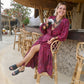 Maxi wrap dress\ Hand-painted fabric\puffy sleeves