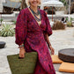 Maxi wrap dress\ Hand-painted fabric\puffy sleeves