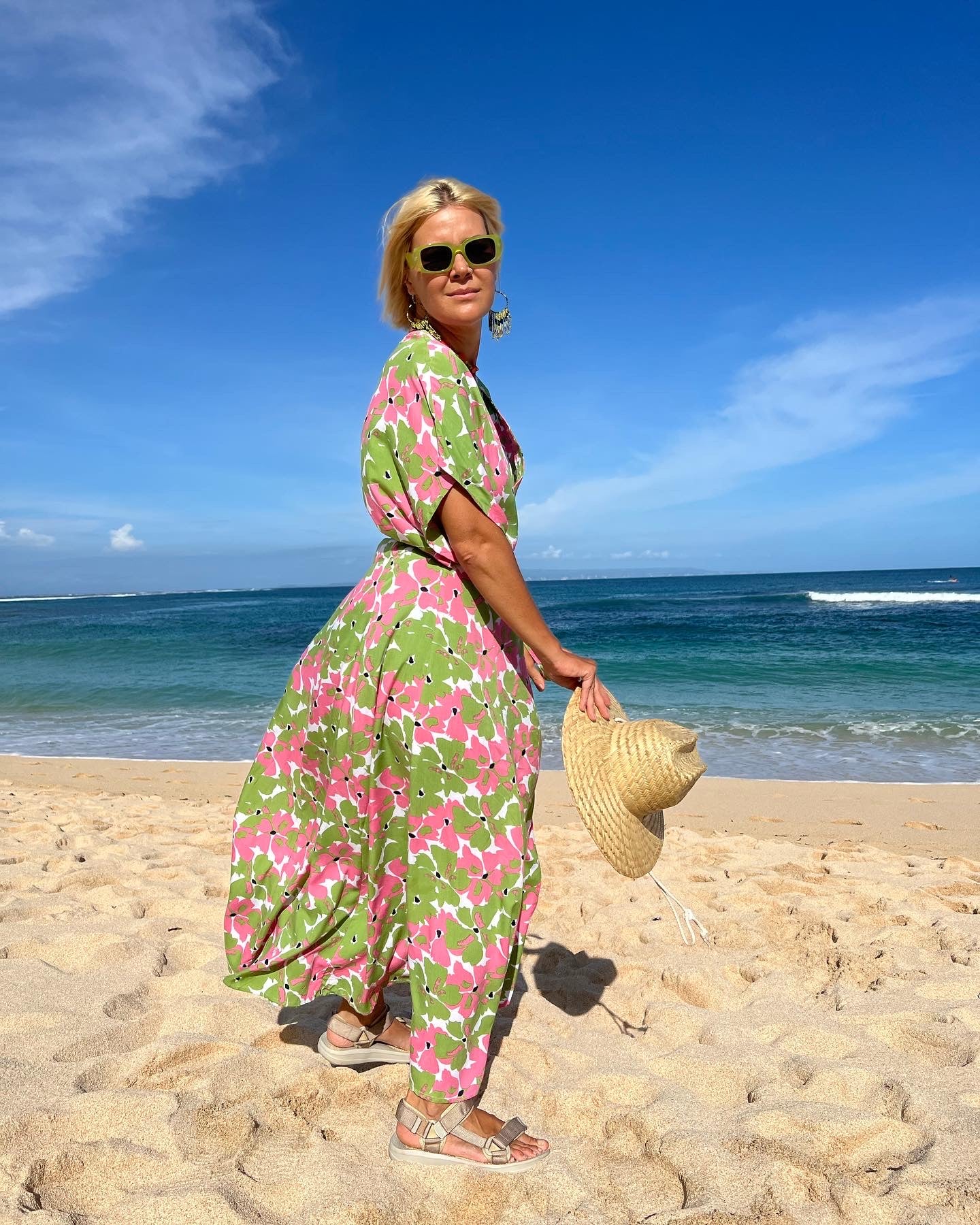 Maxi wrap dress\ Hand-painted fabric\ Kimono dress