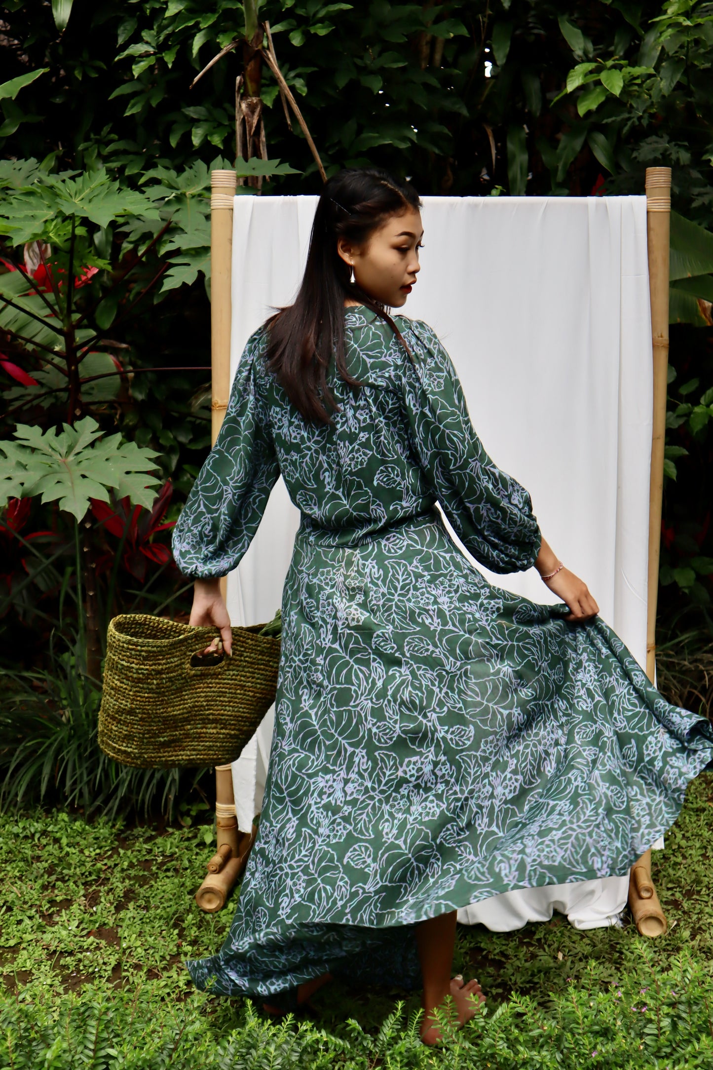 Maxi wrap dress VICTORIA\ Hand-painted fabric\puffy sleeves