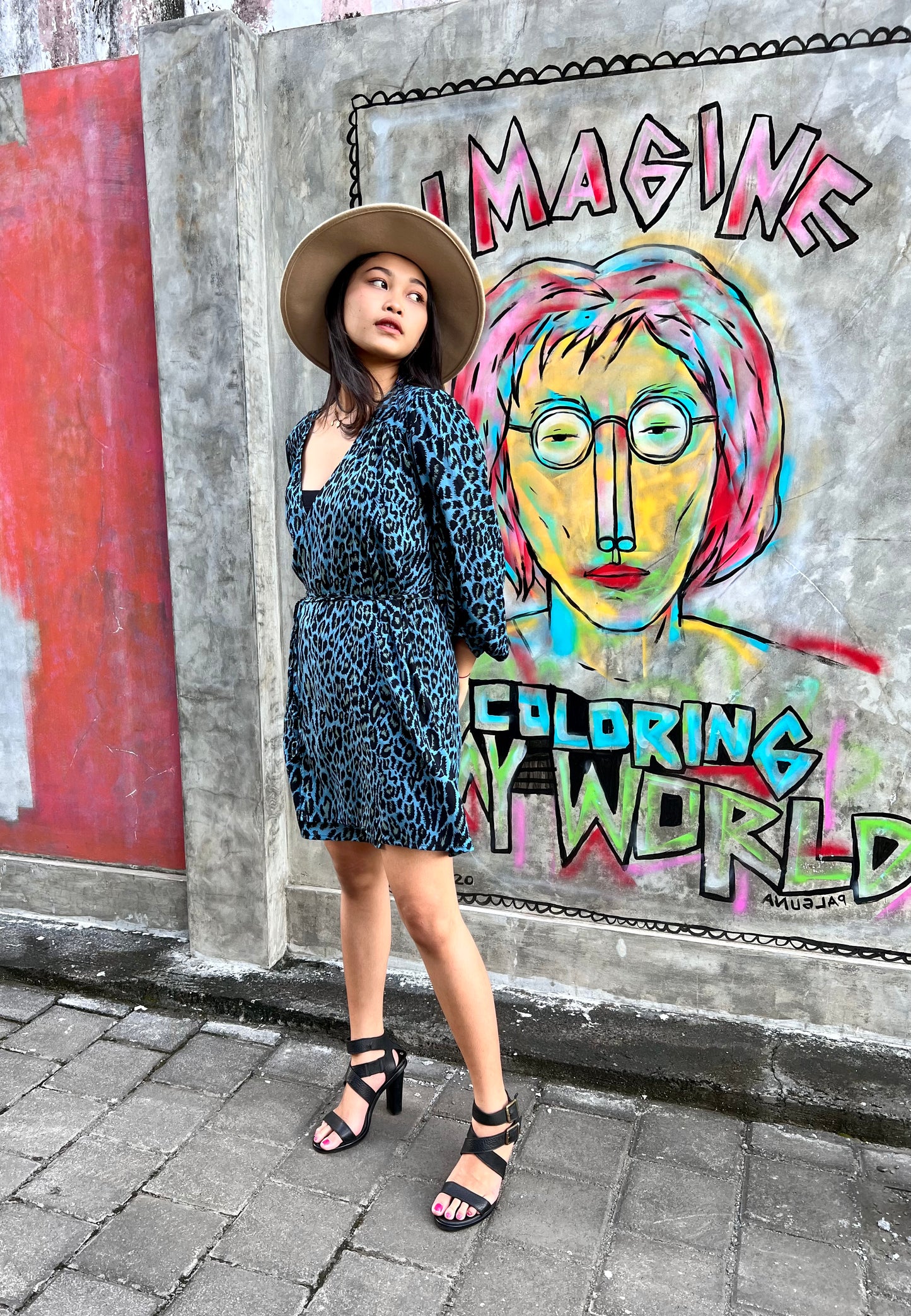 Mini wrap dress HANNAH * Hand-painted fabric * Puffy sleeves