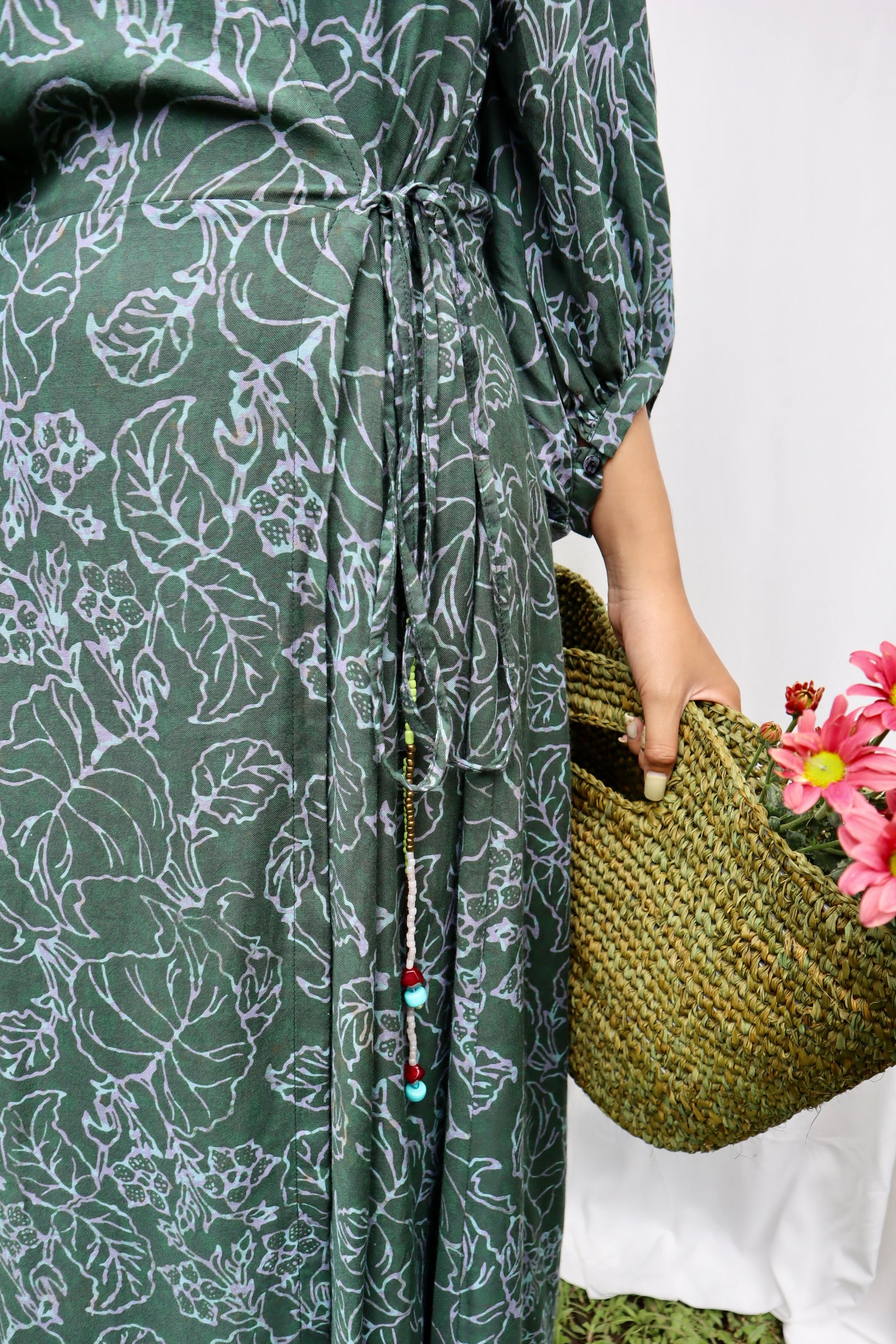 Maxi wrap dress VICTORIA\ Hand-painted fabric\puffy sleeves