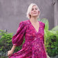 LIMITED EDITION.Hand dyed bright cotton dress BELLA\ Wrap dress\ cotton midi dress with puffy sleeves