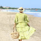 Tiered with ruffles boho dress BIANCA made of hand-painted natural fabric. Loose and light dress, for pregnant. casual\bohohemian\gypsy style.