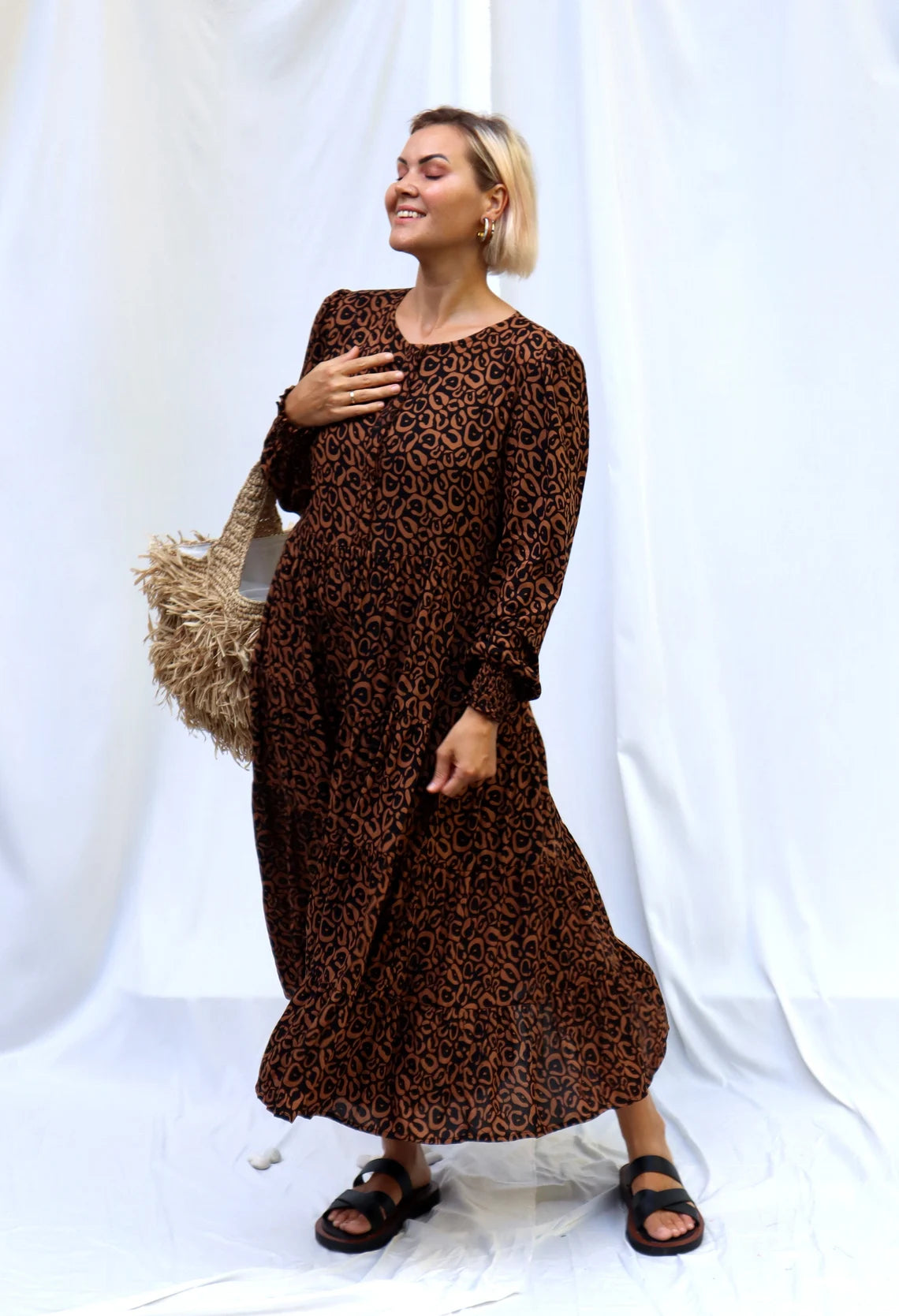 Tiered boho dress made of hand-painted fabric. Loose and light dress NATALIA Maternity\Casual\bohohemian\gypsy style