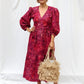 LIMITED EDITION.Hand dyed bright cotton dress BELLA\ Wrap dress\ cotton midi dress with puffy sleeves