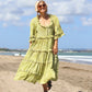 Tiered with ruffles boho dress BIANCA made of hand-painted natural fabric. Loose and light dress, for pregnant. casual\bohohemian\gypsy style.
