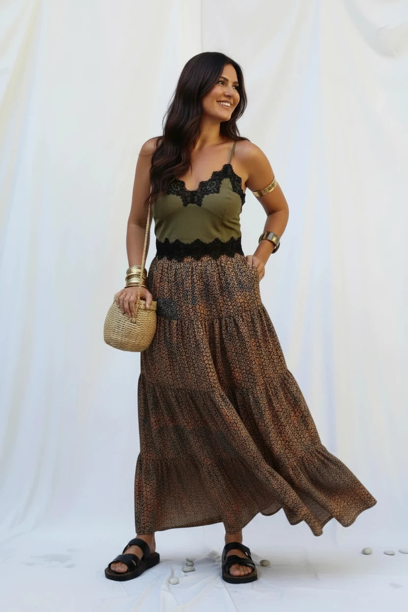 Tiered maxi skirt made of hand-dyed cotton/ Limited edition
