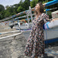 Linen dress BELLA\ Wrap dress\ Linen midi dress with puffy sleeves\ Casual linen dress\floral print