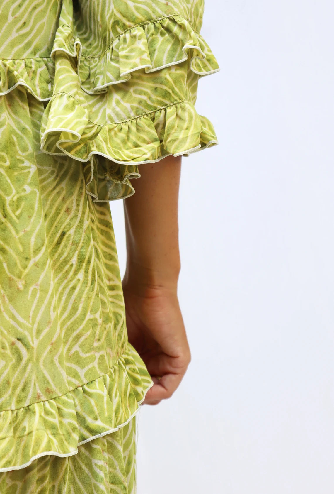 Tiered with ruffles boho dress BIANCA made of hand-painted natural fabric. Loose and light dress, for pregnant. casual\bohohemian\gypsy style.